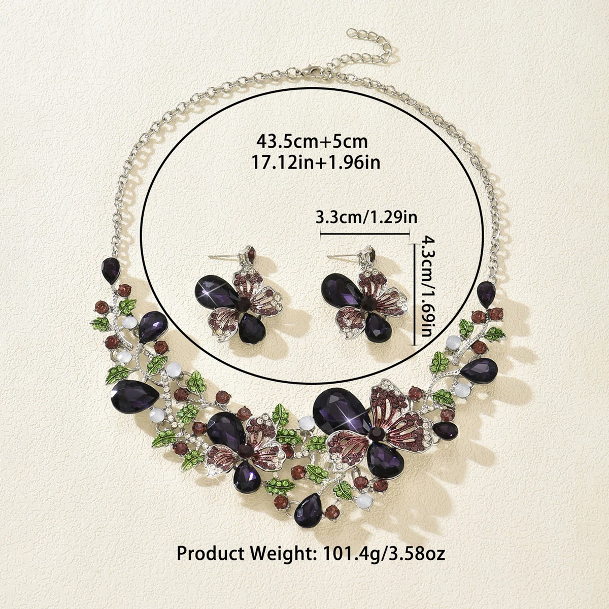 Exaggerated Retro Necklace Earring Set for Women's Luxurious Crystal Banquet Party Photography Dress with Accessories