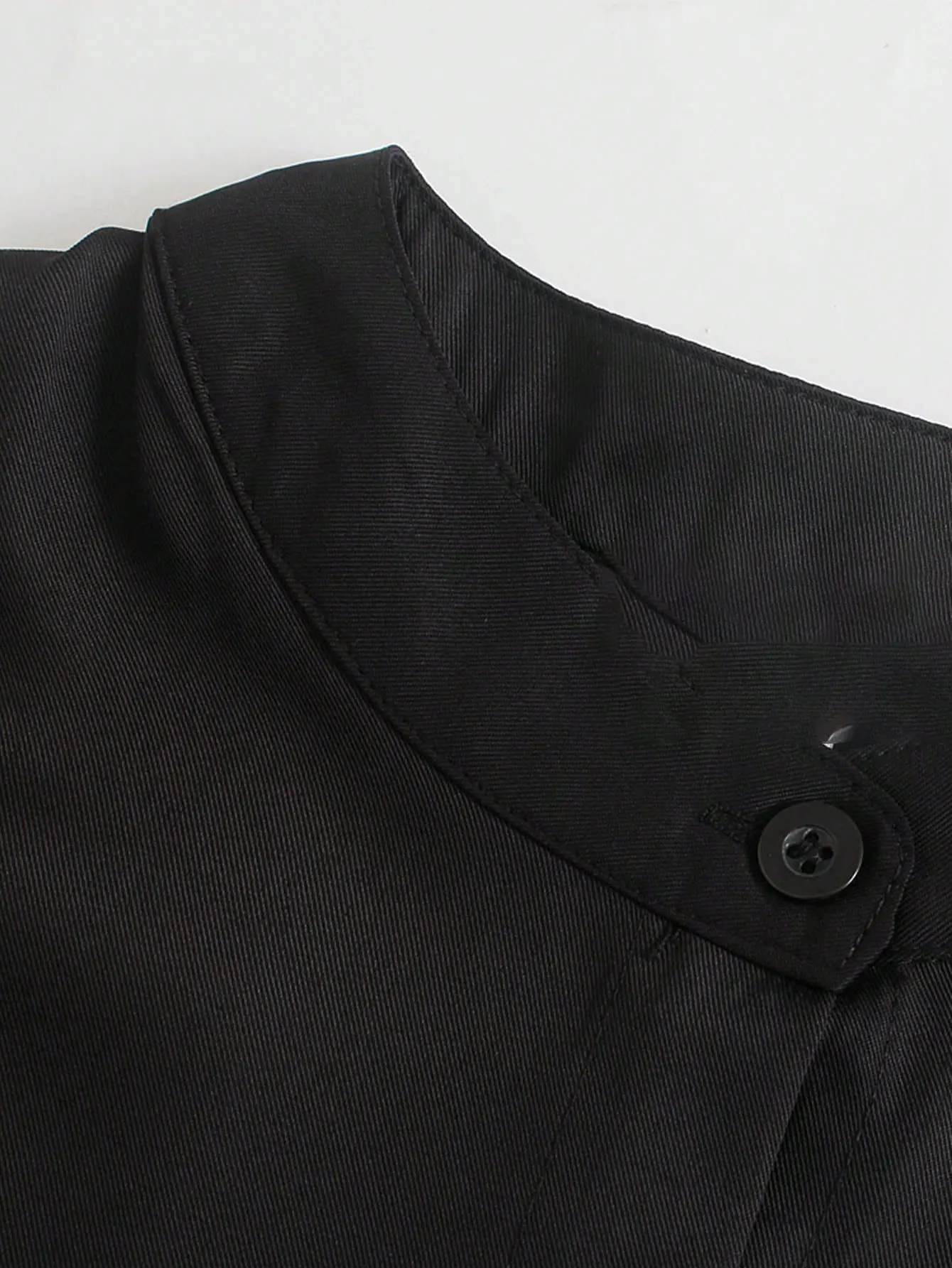 HH Womens Minimalist Black Stand Collar Shirt Oversized Long Sleeve Button Up Office Workwear Business Casual Daily Clothing