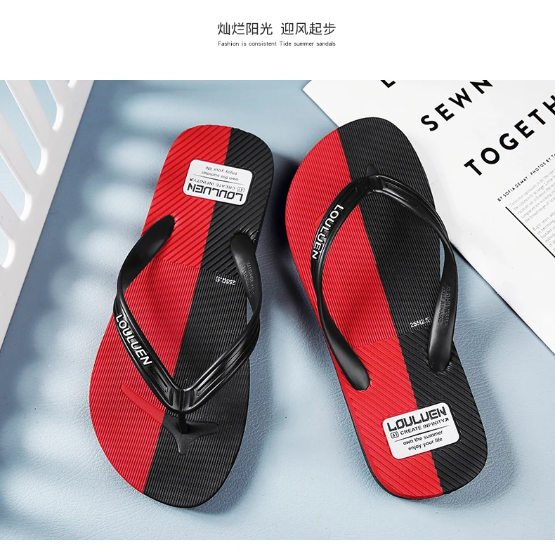 Color Blocked Flip Flops Summer Men's Shoes Vacation Beach Shoes Soft House Slides Wear Resistant Slip Resistant Lightweight