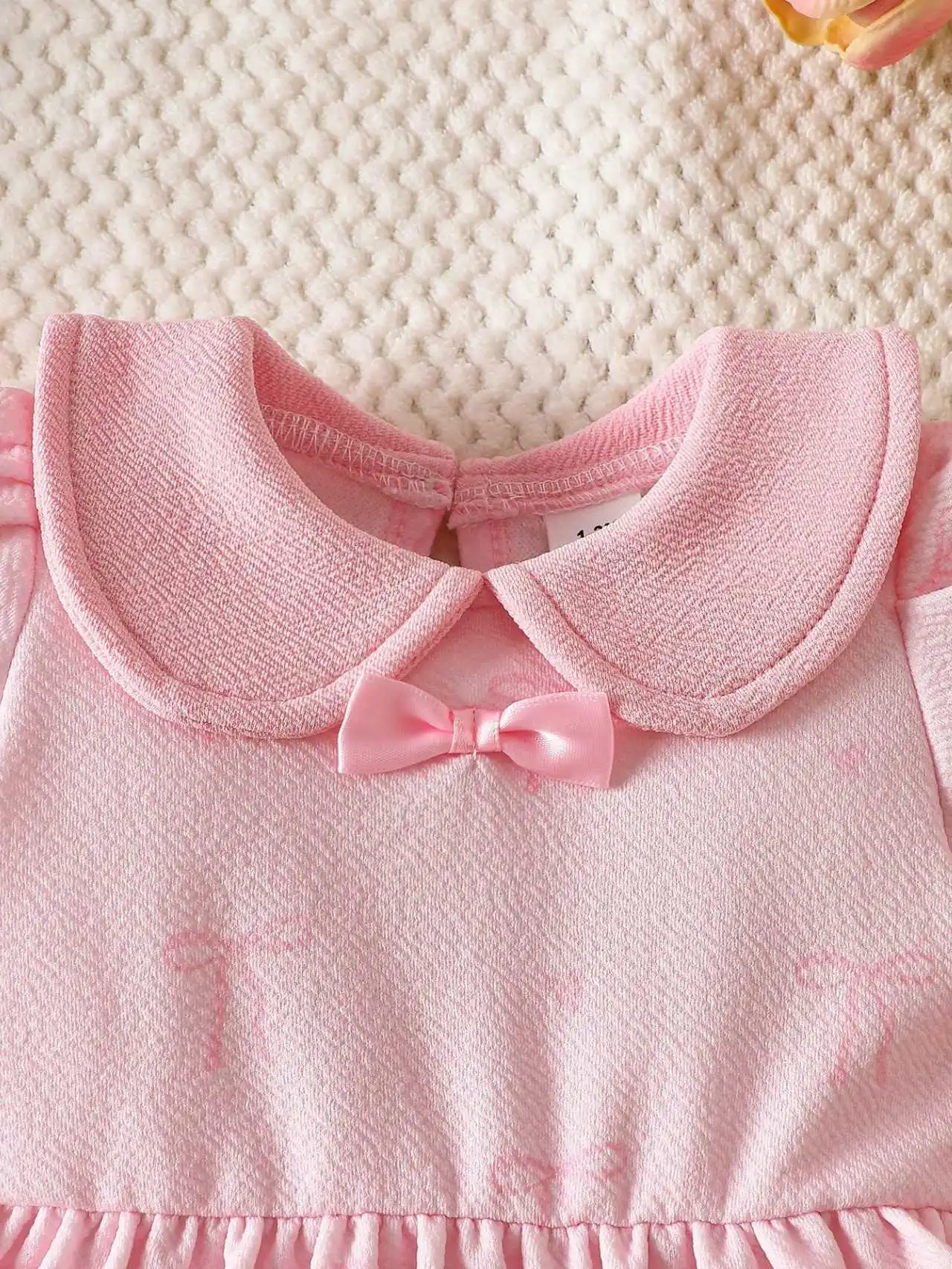 Summer New Arrival: Pink Bow-Tie Peter Pan Collar Puff Sleeve Short-Sleeve Dress for Newborn Baby Girls Sweet, Cute, Elegant, an