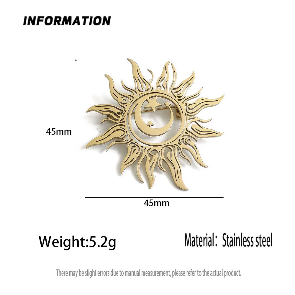 Original design sun moon star gold-plated stainless steel brooch, waterproof and non-fading pin, suit accessories
