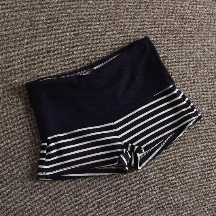 Casual Stripe Elastic Shorts Female Skinny Fold Over Low-waisted Mini Short Slim Bottoms Summer Ladies Homewear Lounge Shorts