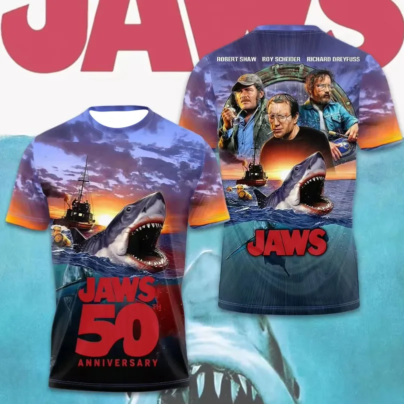 Classic Hot Selling Movie and Television Jaws Peripheral 3D Printed Men's Women's Short Sleeved Outdoor Casual Sports T-shirts