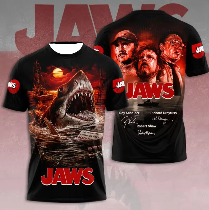 Classic Hot Selling Movie and Television Jaws Peripheral 3D Printed Men's Women's Short Sleeved Outdoor Casual Sports T-shirts
