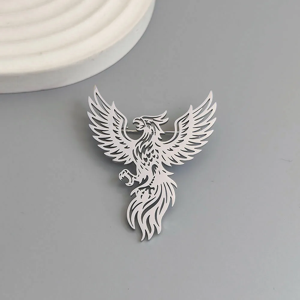 Original design hollow phoenix gold-plated stainless steel brooch, waterproof and non-fading pin, suit accessories