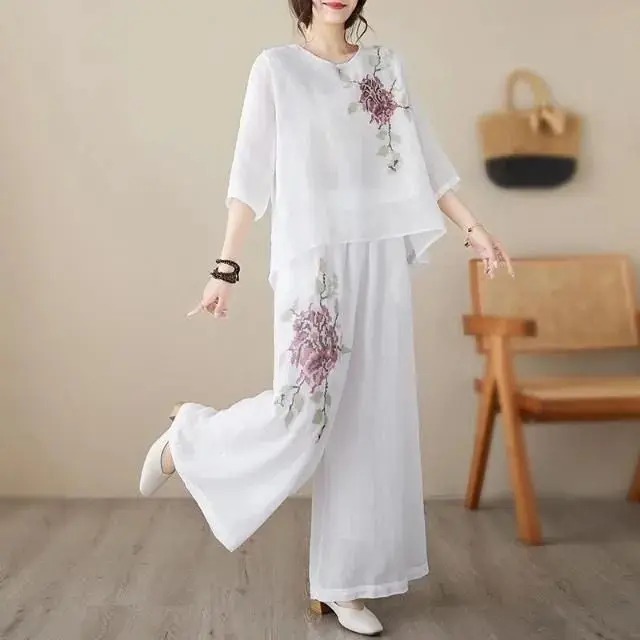Plus Size Women's Casual Comfortable Set Cotton Linen Office Lady Fashion New Arrival Trendy Breathable
