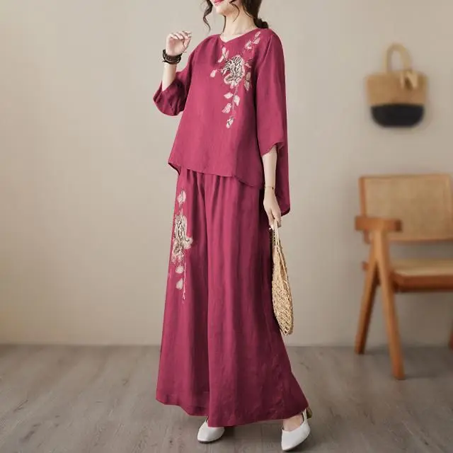 Plus Size Women's Casual Comfortable Set Cotton Linen Office Lady Fashion New Arrival Trendy Breathable