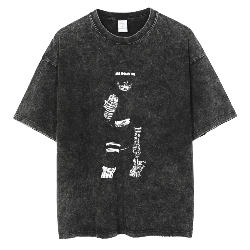 Japanese Anime Naruto Vintage Tshirt Harajuku Streetwear Men Washed T-Shirt Cotton Tops Fashion Summer Short Sleeve Tees Shirts