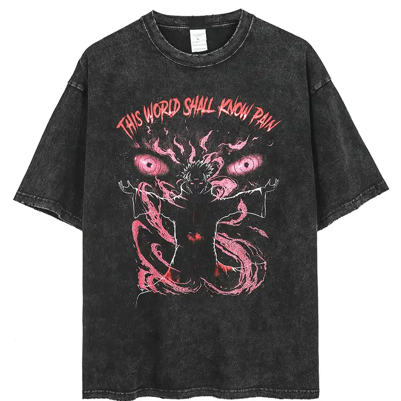 Japanese Anime Naruto Vintage Tshirt Harajuku Streetwear Men Washed T-Shirt Cotton Tops Fashion Summer Short Sleeve Tees Shirts
