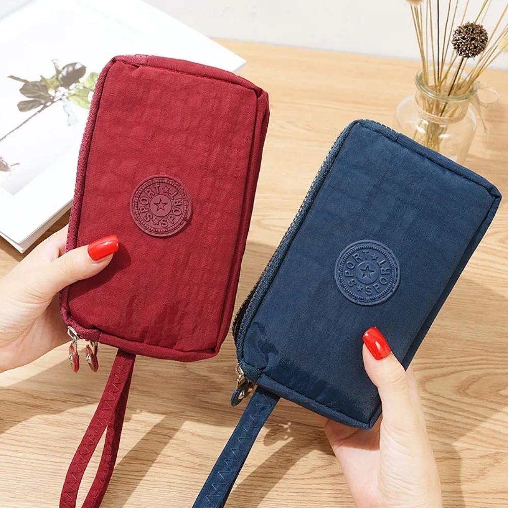 Women's Fabric Clutch Long Wallet 3-Layer Zipper Large Capacity For Phone Key Card Holder
