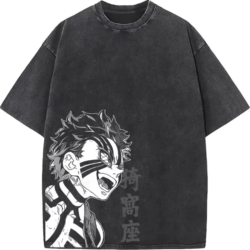 Anime Demon Slayer Graphic T Shirt Men's Clothing Women Washed Short Sleeve Tee Print Streetwear Casual Tops 2026 Summer Fashion