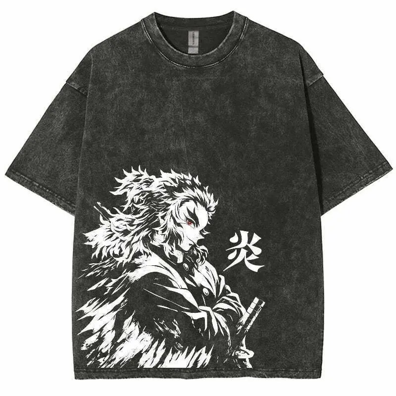 Anime Demon Slayer Graphic T Shirt Men's Clothing Women Washed Short Sleeve Tee Print Streetwear Casual Tops 2026 Summer Fashion