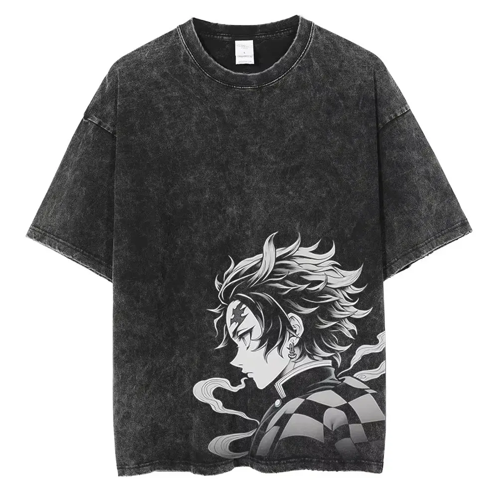 Anime Demon Slayer Graphic T Shirt Men's Clothing Women Washed Short Sleeve Tee Print Streetwear Casual Tops 2026 Summer Fashion