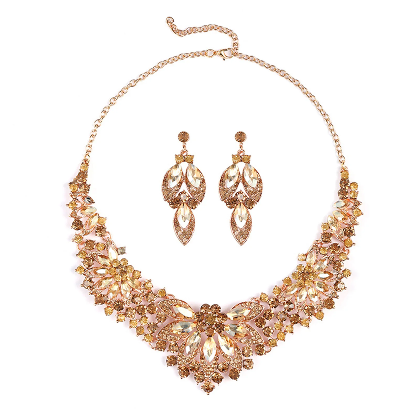 Vintage Rhinestone Choker Necklace Earrings Set Bridal Women Geometric Crystal Necklaces Wedding Party Costume Jewelry Set
