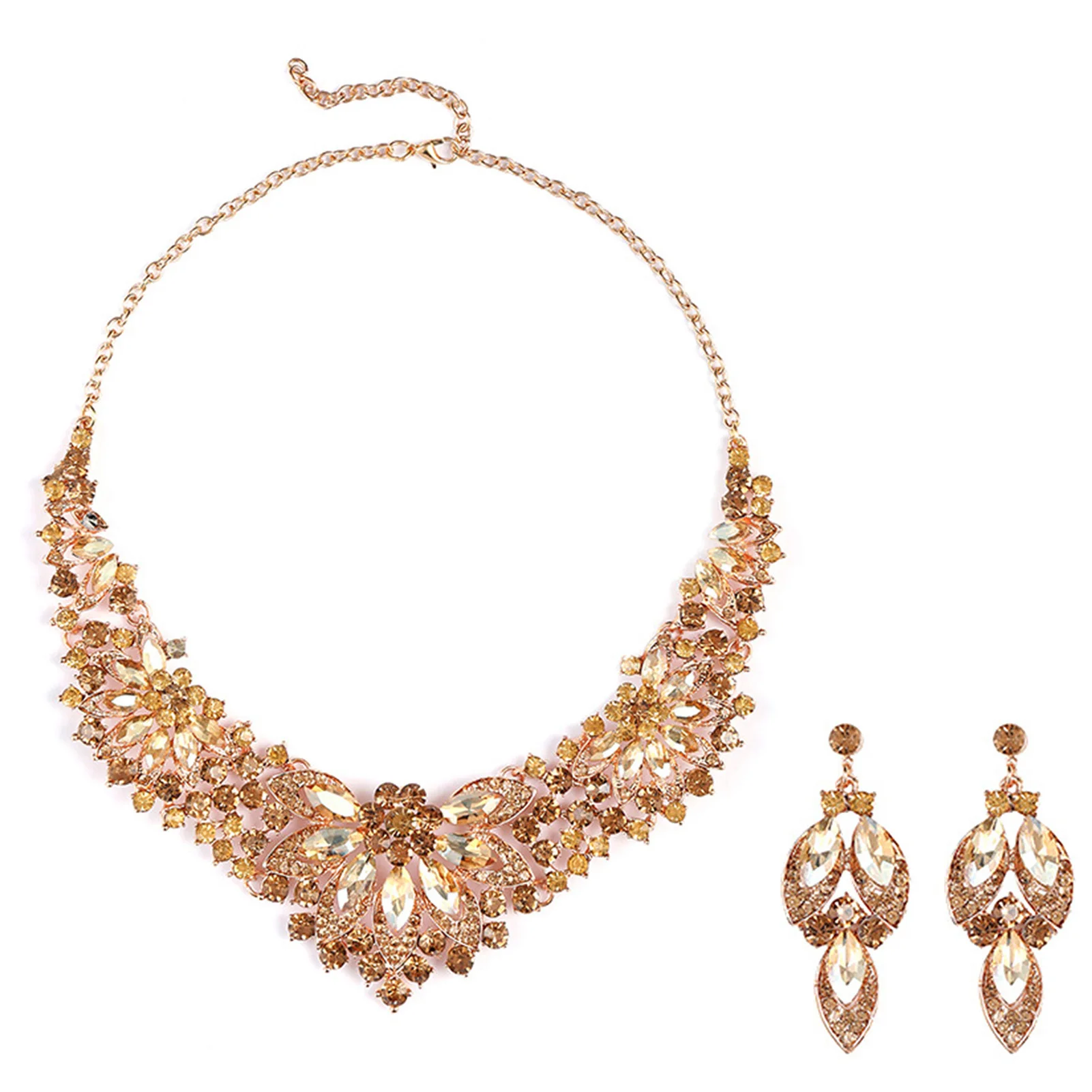 Vintage Rhinestone Choker Necklace Earrings Set Bridal Women Geometric Crystal Necklaces Wedding Party Costume Jewelry Set