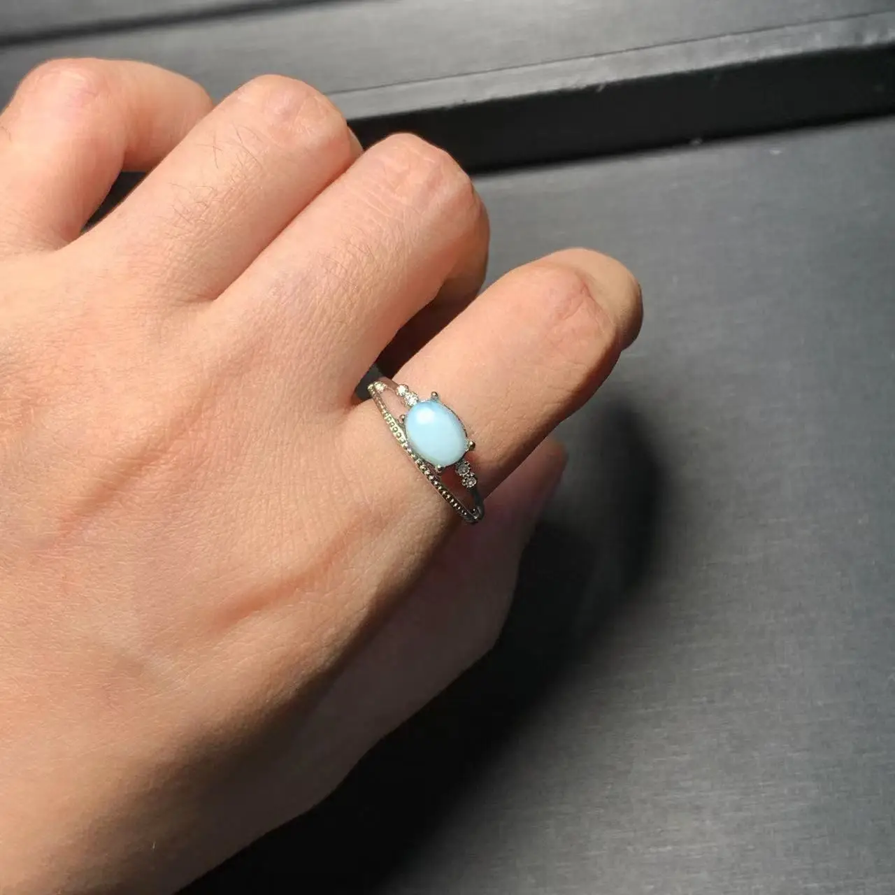 Natural Larimar Ring Adjustable Female Heart ring Jewelry for Women Gift Wholesale High Quality Vintage Fine