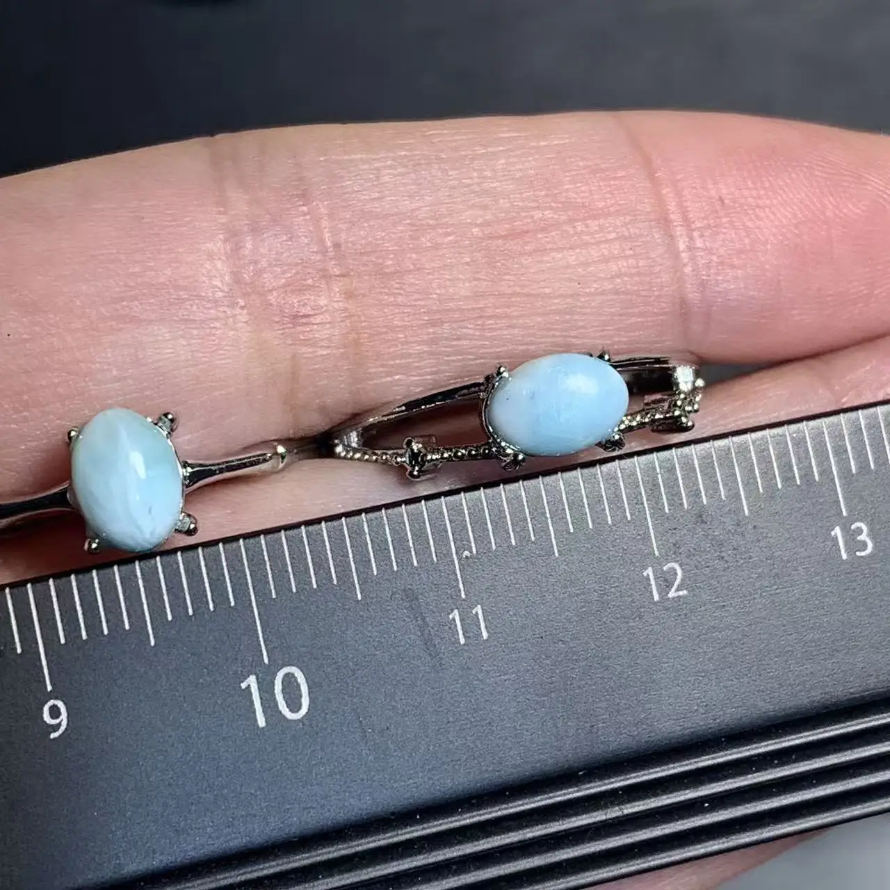 Natural Larimar Ring Adjustable Female Heart ring Jewelry for Women Gift Wholesale High Quality Vintage Fine