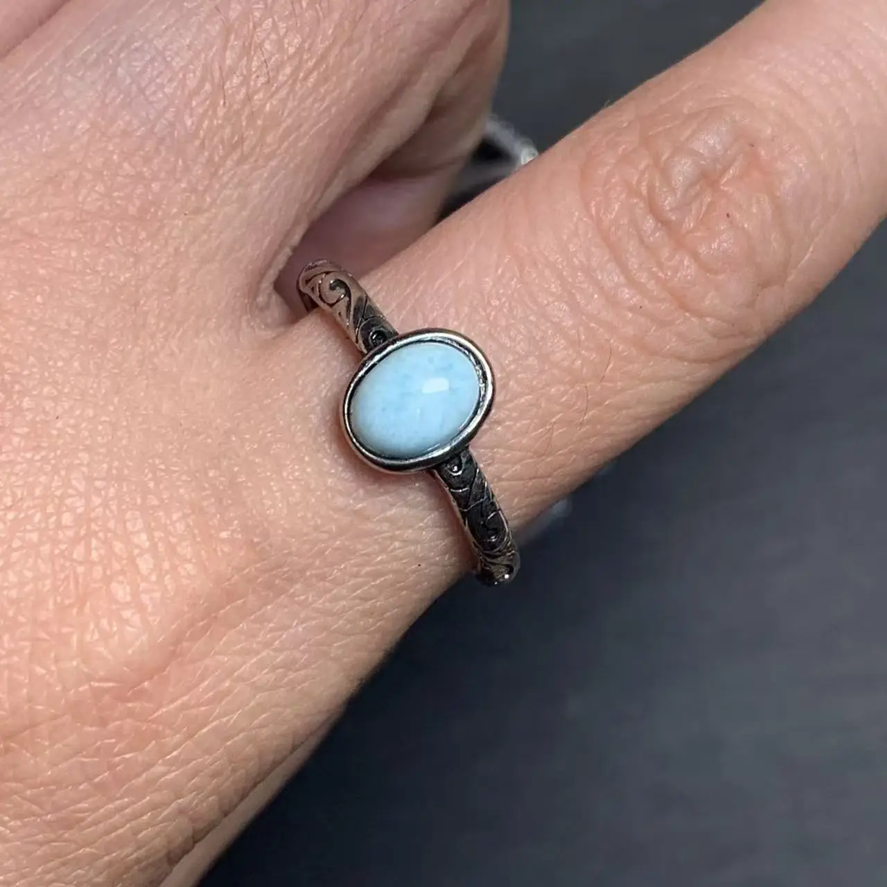 Natural Larimar Ring Adjustable Female Heart ring Jewelry for Women Gift Wholesale High Quality Vintage Fine