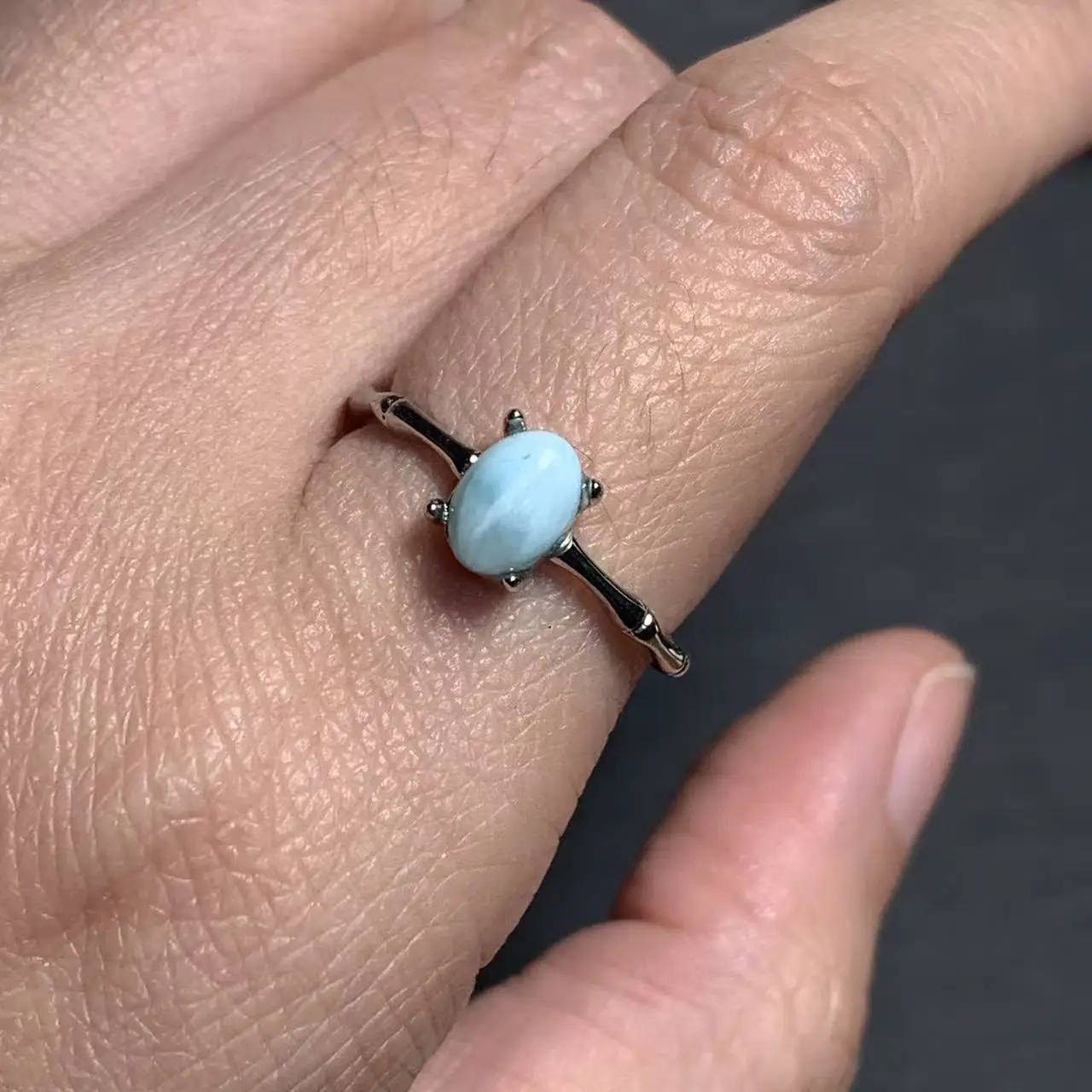 Natural Larimar Ring Adjustable Female Heart ring Jewelry for Women Gift Wholesale High Quality Vintage Fine