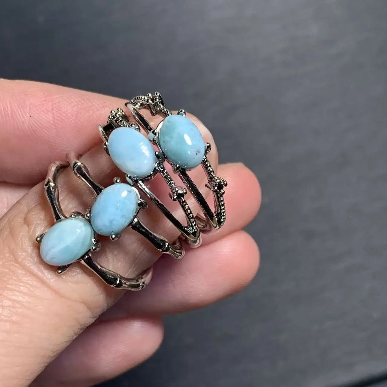 Natural Larimar Ring Adjustable Female Heart ring Jewelry for Women Gift Wholesale High Quality Vintage Fine