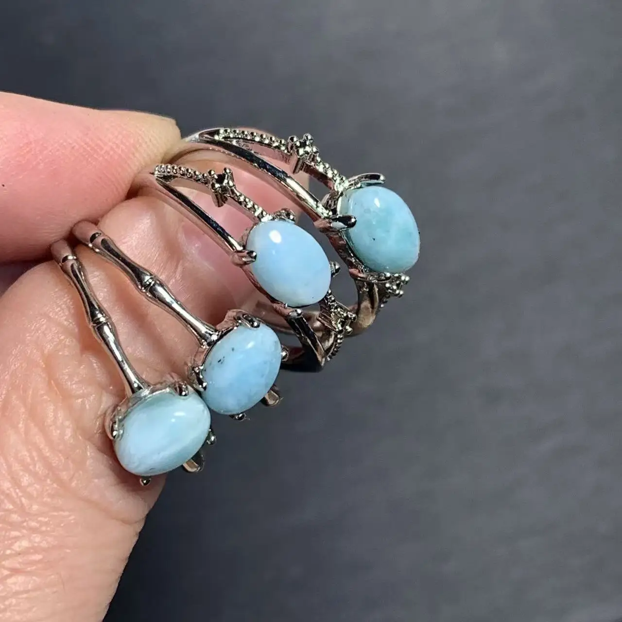 Natural Larimar Ring Adjustable Female Heart ring Jewelry for Women Gift Wholesale High Quality Vintage Fine