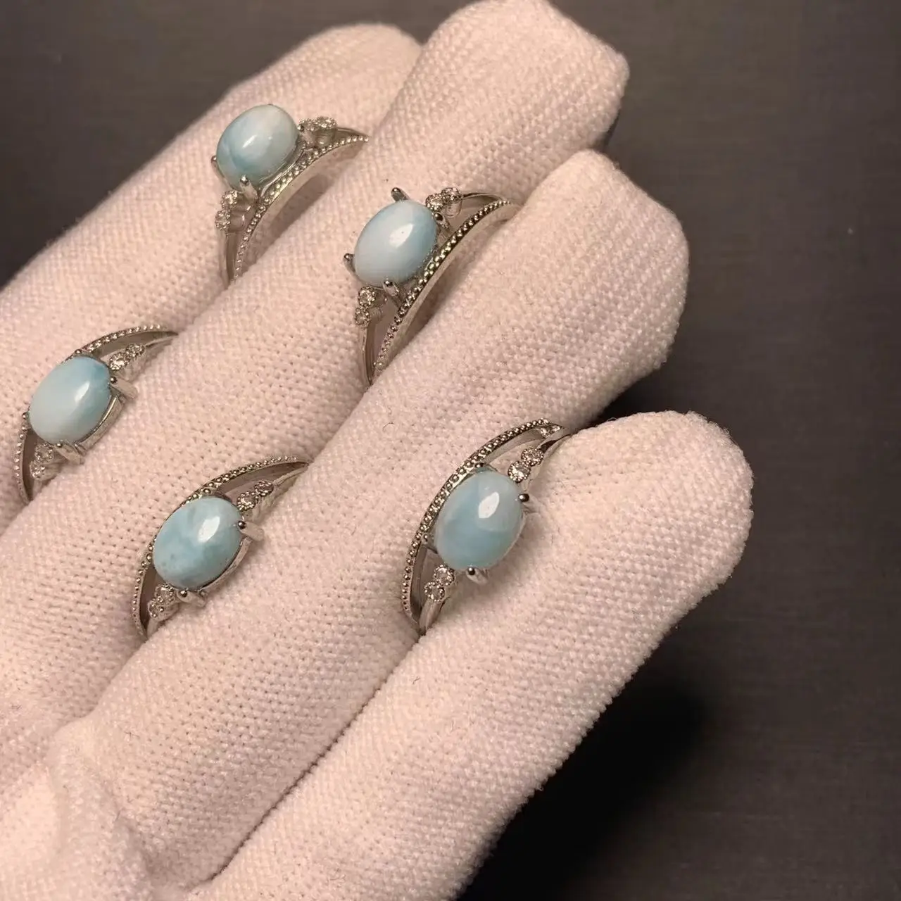 Natural Larimar Ring Adjustable Female Heart ring Jewelry for Women Gift Wholesale High Quality Vintage Fine