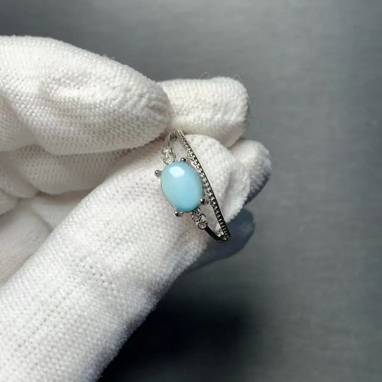 Natural Larimar Ring Adjustable Female Heart ring Jewelry for Women Gift Wholesale High Quality Vintage Fine