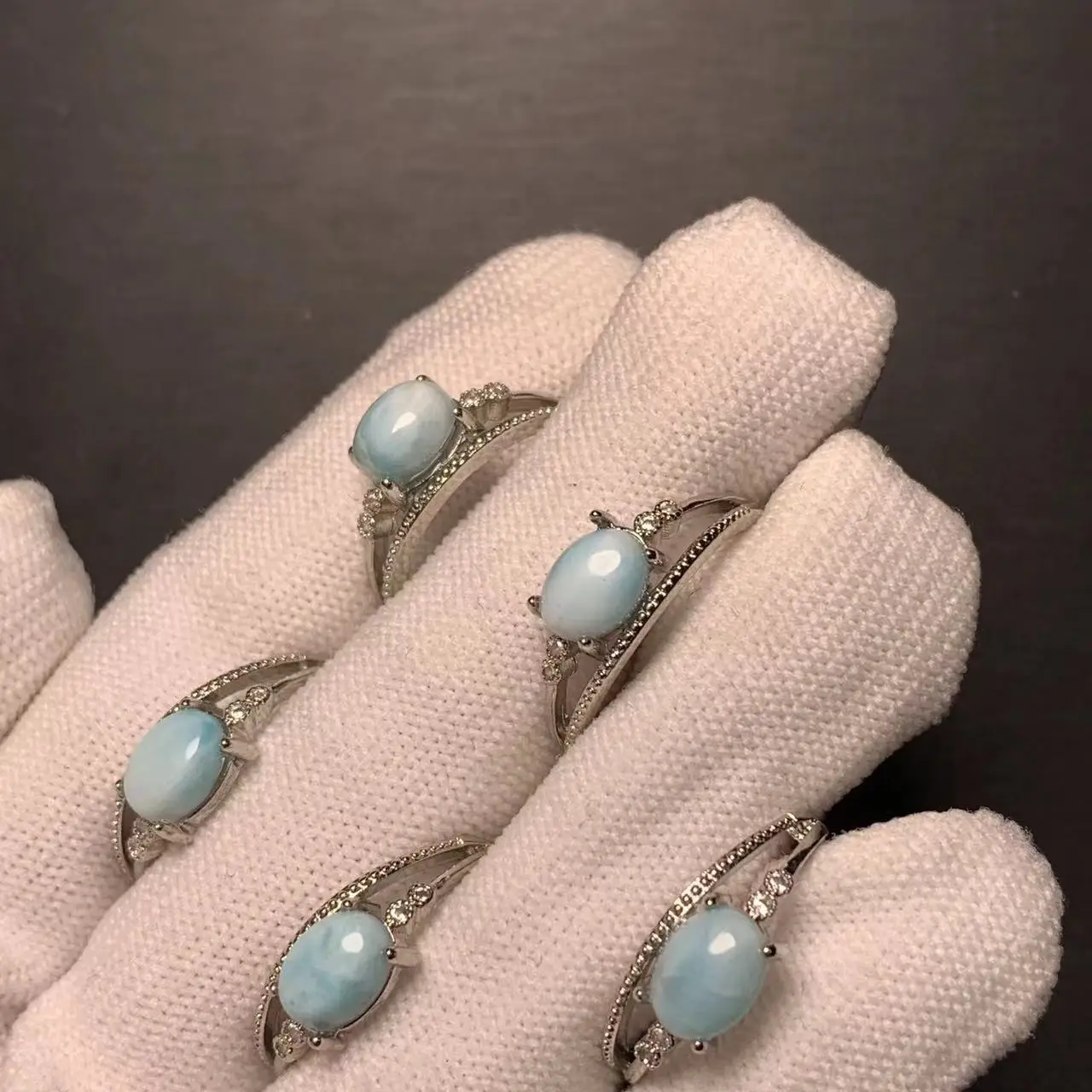 Natural Larimar Ring Adjustable Female Heart ring Jewelry for Women Gift Wholesale High Quality Vintage Fine