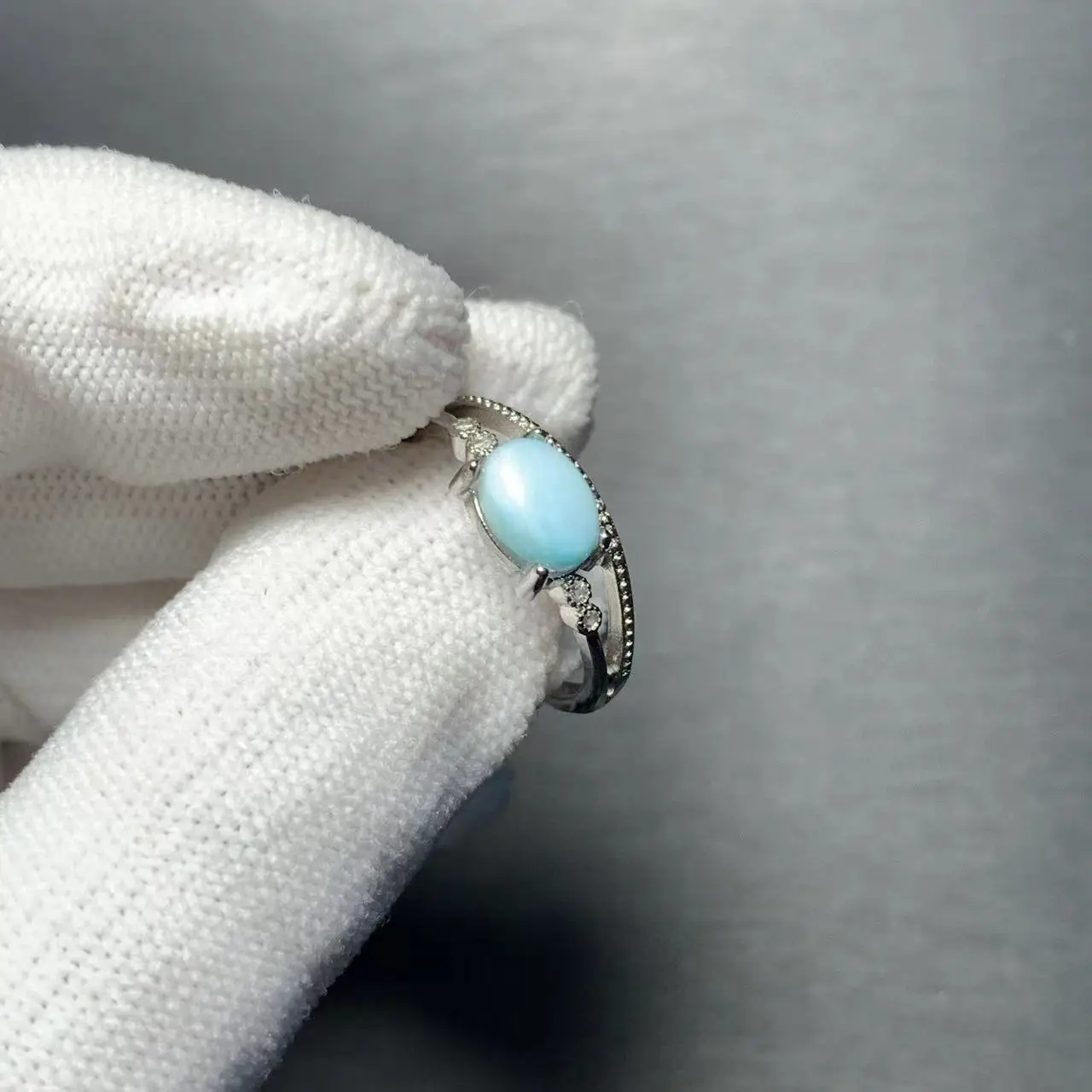 Natural Larimar Ring Adjustable Female Heart ring Jewelry for Women Gift Wholesale High Quality Vintage Fine
