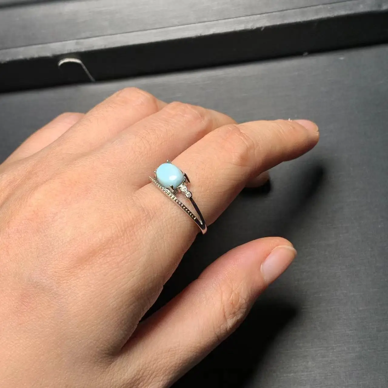 Natural Larimar Ring Adjustable Female Heart ring Jewelry for Women Gift Wholesale High Quality Vintage Fine