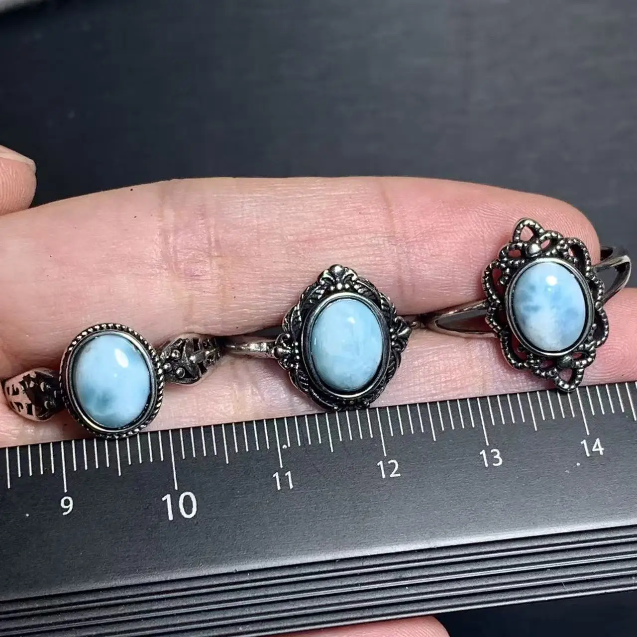 Natural Larimar Ring Adjustable Female Heart ring Jewelry for Women Gift Wholesale High Quality Vintage Fine