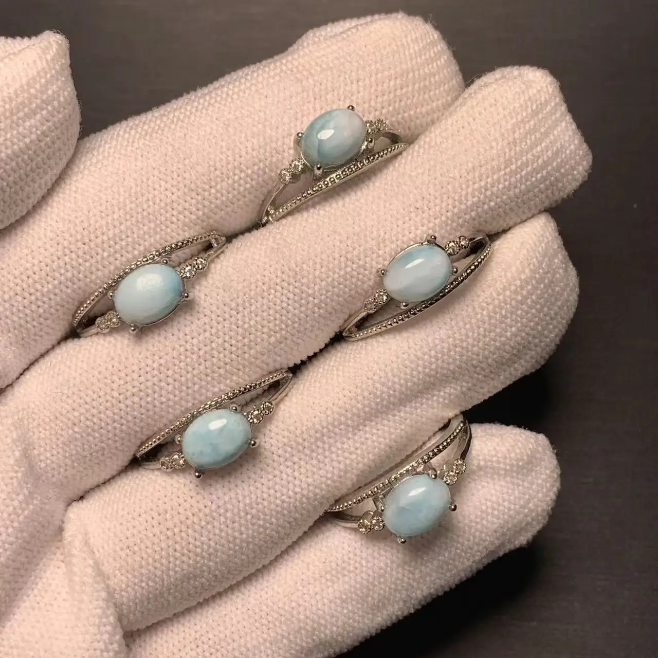 Natural Larimar Ring Adjustable Female Heart ring Jewelry for Women Gift Wholesale High Quality Vintage Fine