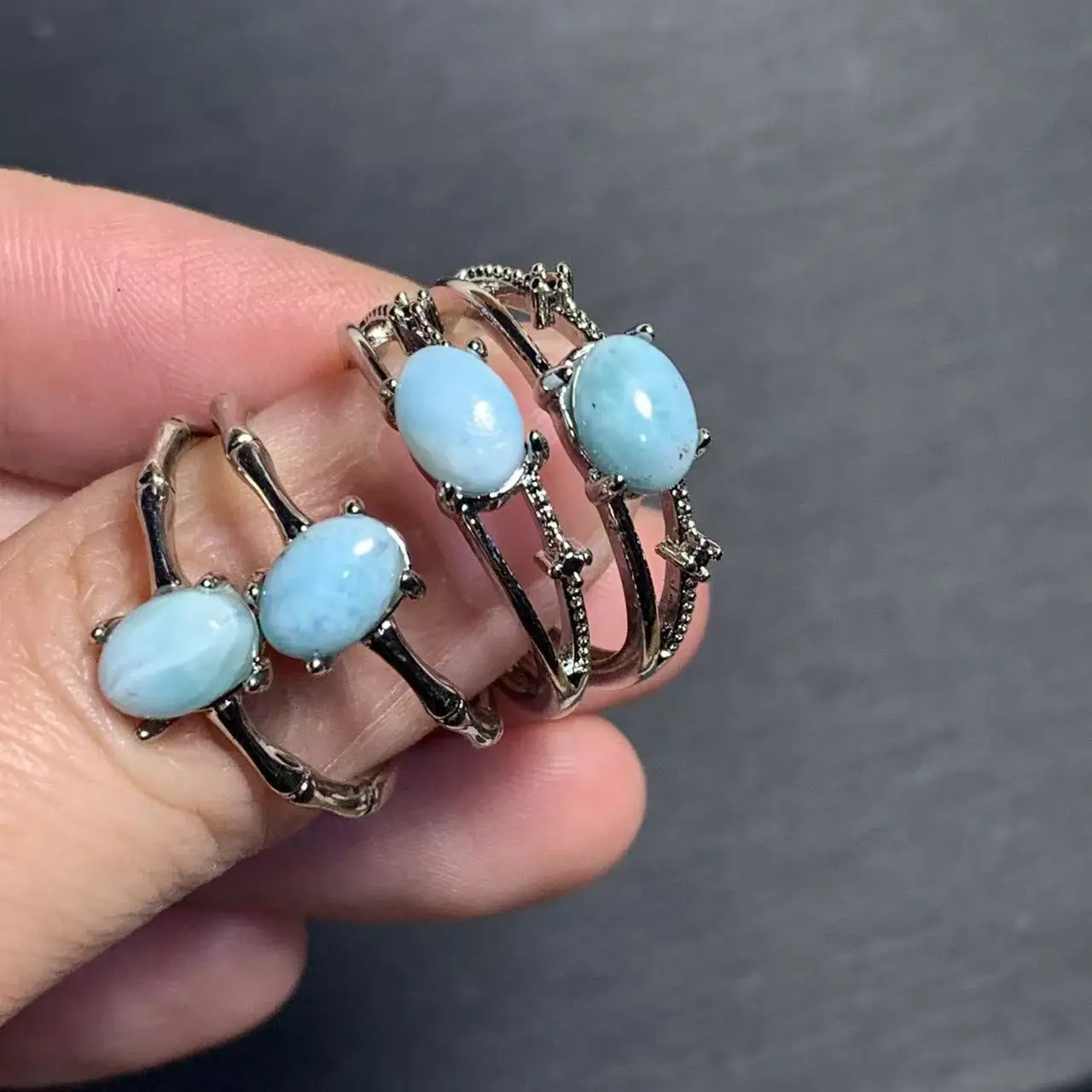 Natural Larimar Ring Adjustable Female Heart ring Jewelry for Women Gift Wholesale High Quality Vintage Fine