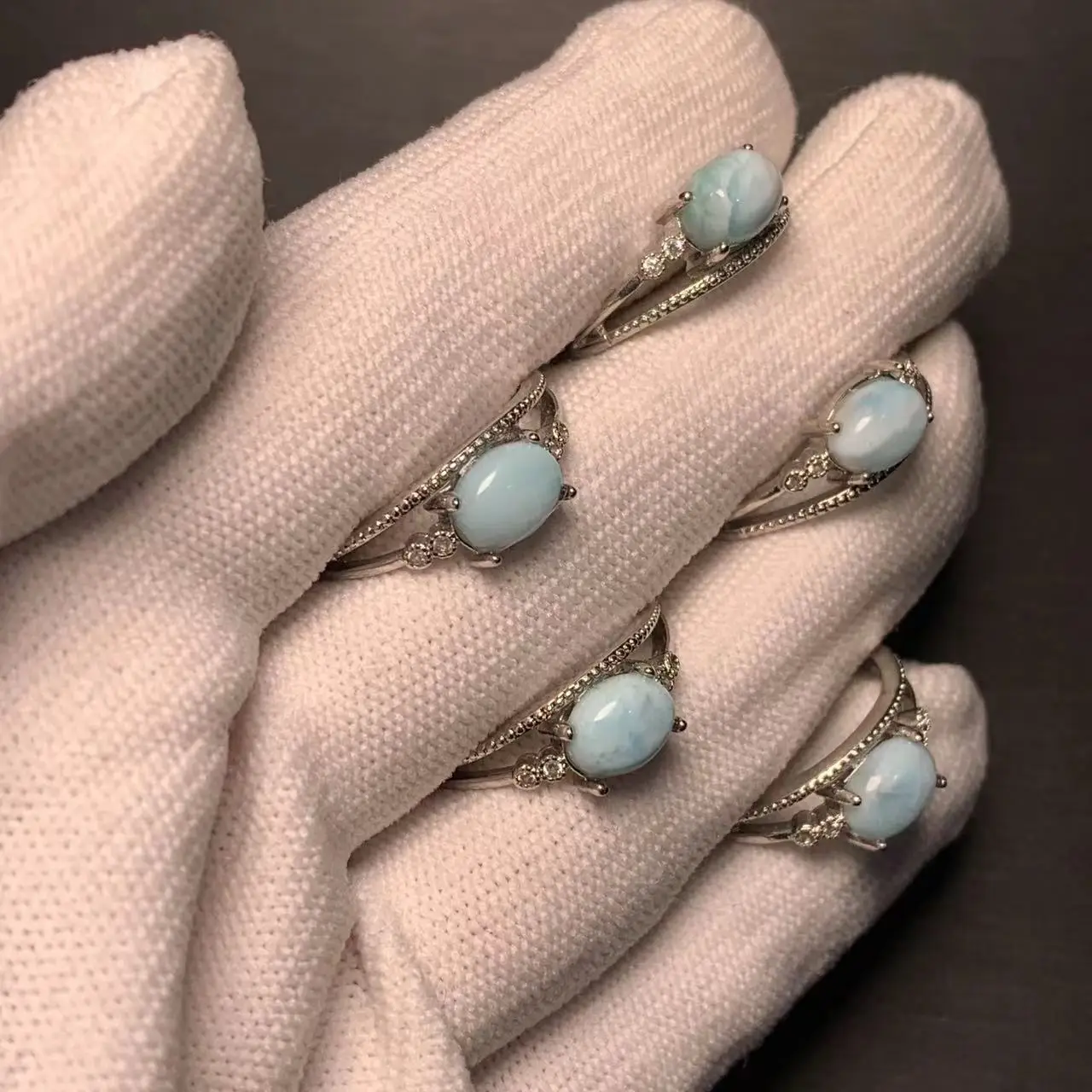 Natural Larimar Ring Adjustable Female Heart ring Jewelry for Women Gift Wholesale High Quality Vintage Fine
