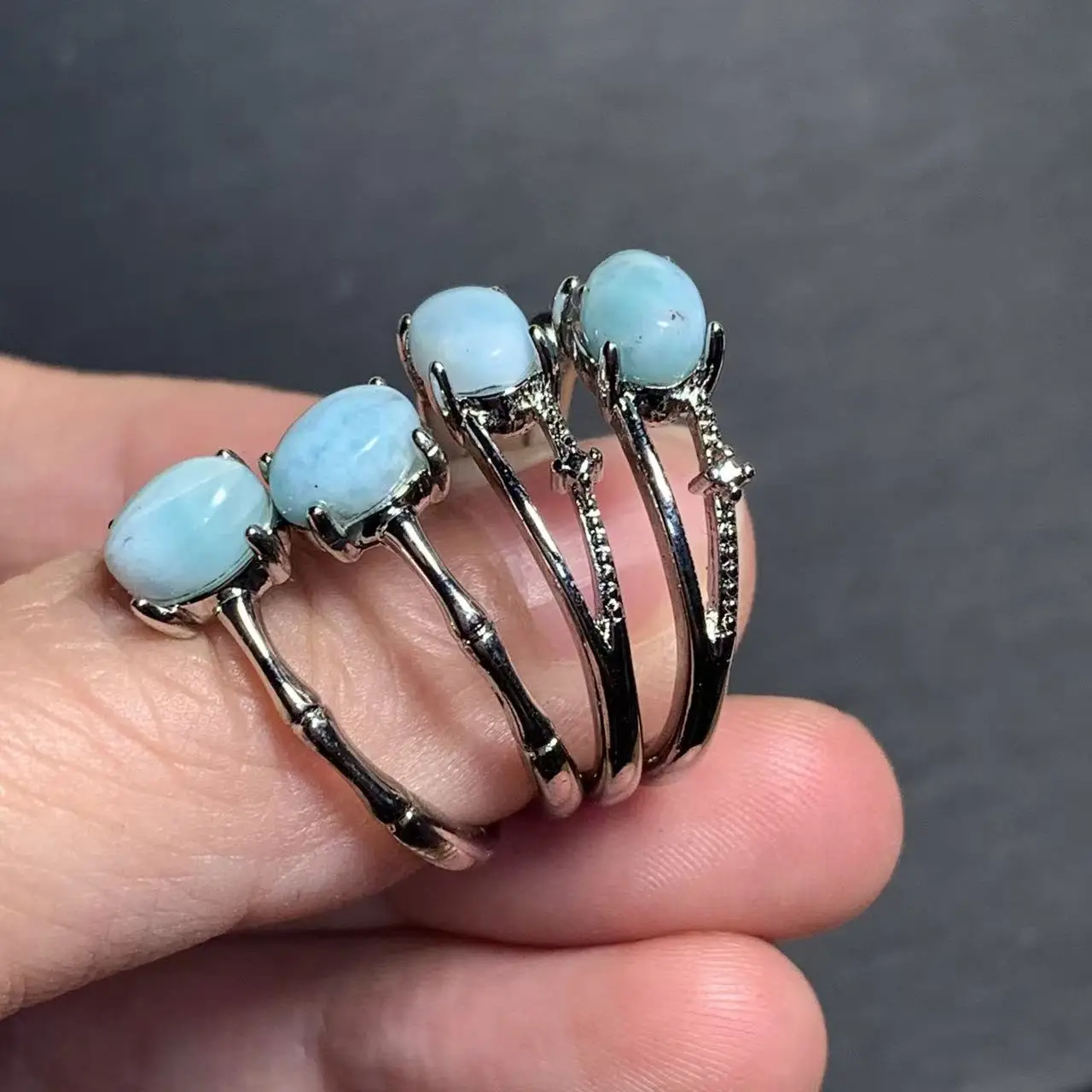 Natural Larimar Ring Adjustable Female Heart ring Jewelry for Women Gift Wholesale High Quality Vintage Fine