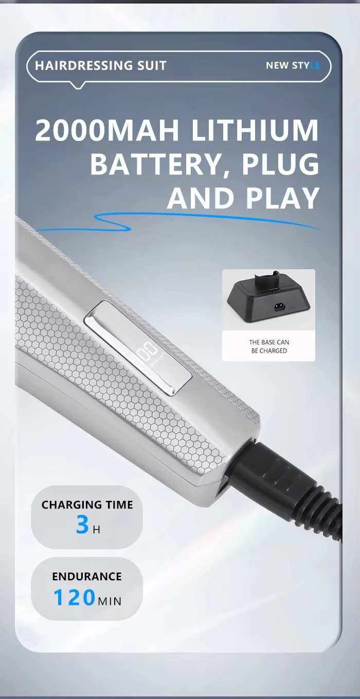 Kemei Baber Professional Hair Clipper Hair Cutting Machine With Charging Base Electric Trimmers For Men Gift KM-1798 3023-702