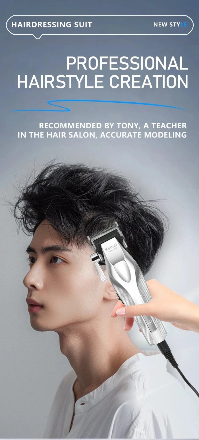 Kemei Baber Professional Hair Clipper Hair Cutting Machine With Charging Base Electric Trimmers For Men Gift KM-1798 3023-702