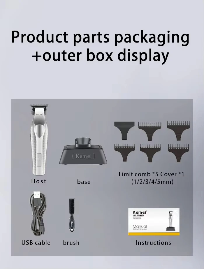 Kemei Baber Professional Hair Clipper Hair Cutting Machine With Charging Base Electric Trimmers For Men Gift KM-1798 3023-702