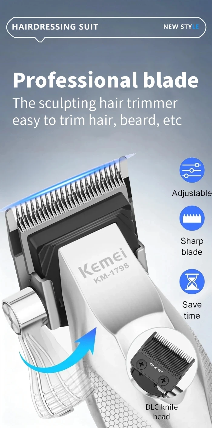 Kemei Baber Professional Hair Clipper Hair Cutting Machine With Charging Base Electric Trimmers For Men Gift KM-1798 3023-702
