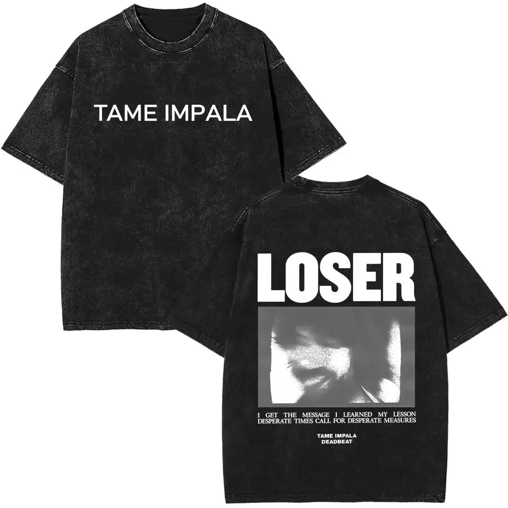 Washed Vintage Pop Rock Band Tame Impala Currents Graphic Print T Shirt Men's Women Casual Cotton Oversized Short Sleeve T-shirt