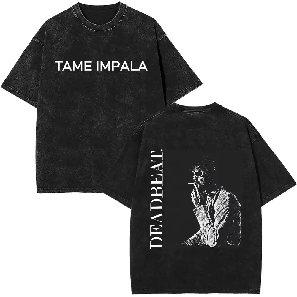 Washed Vintage Pop Rock Band Tame Impala Currents Graphic Print T Shirt Men's Women Casual Cotton Oversized Short Sleeve T-shirt