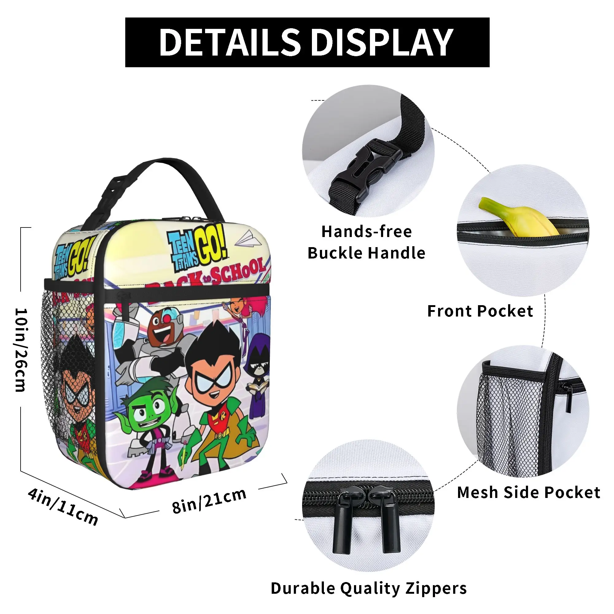 Teen Titans Go Team Comic Insulated Lunch Bag Thermal Bag Reusable,Meal Container Portable Tote Lunch Box Men Women Office
