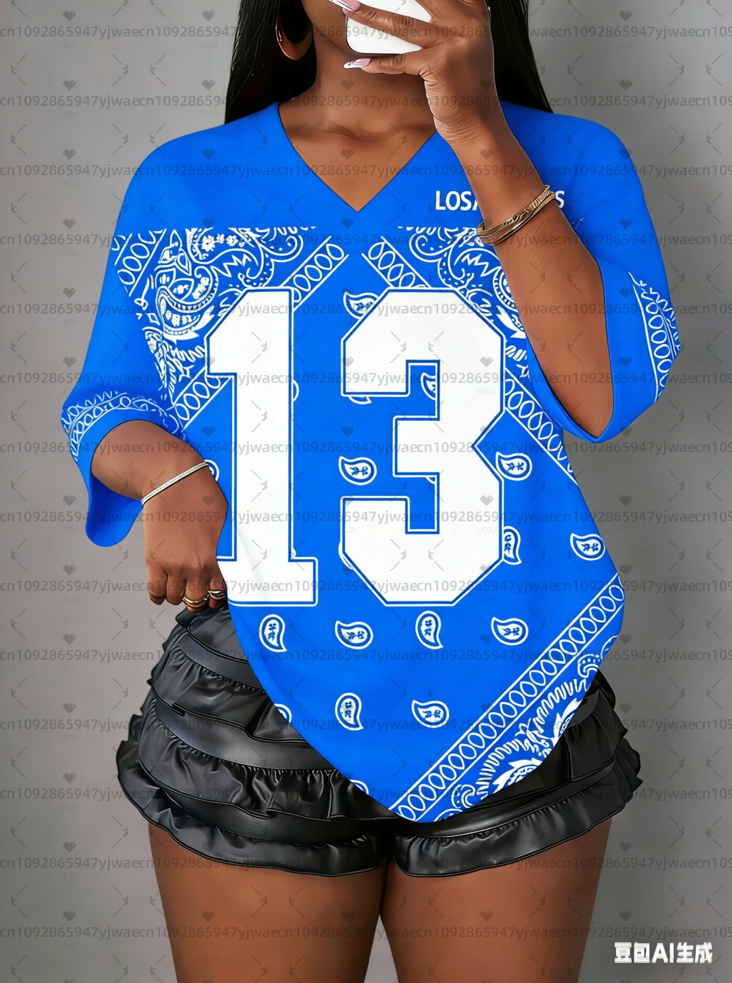 2026 Hot Selling Women NO.13 LOS ANGELES  Flower Paisley print V-Neck Short Sleeved baseball T-Shirt MEN Women Jersey T-Shirt