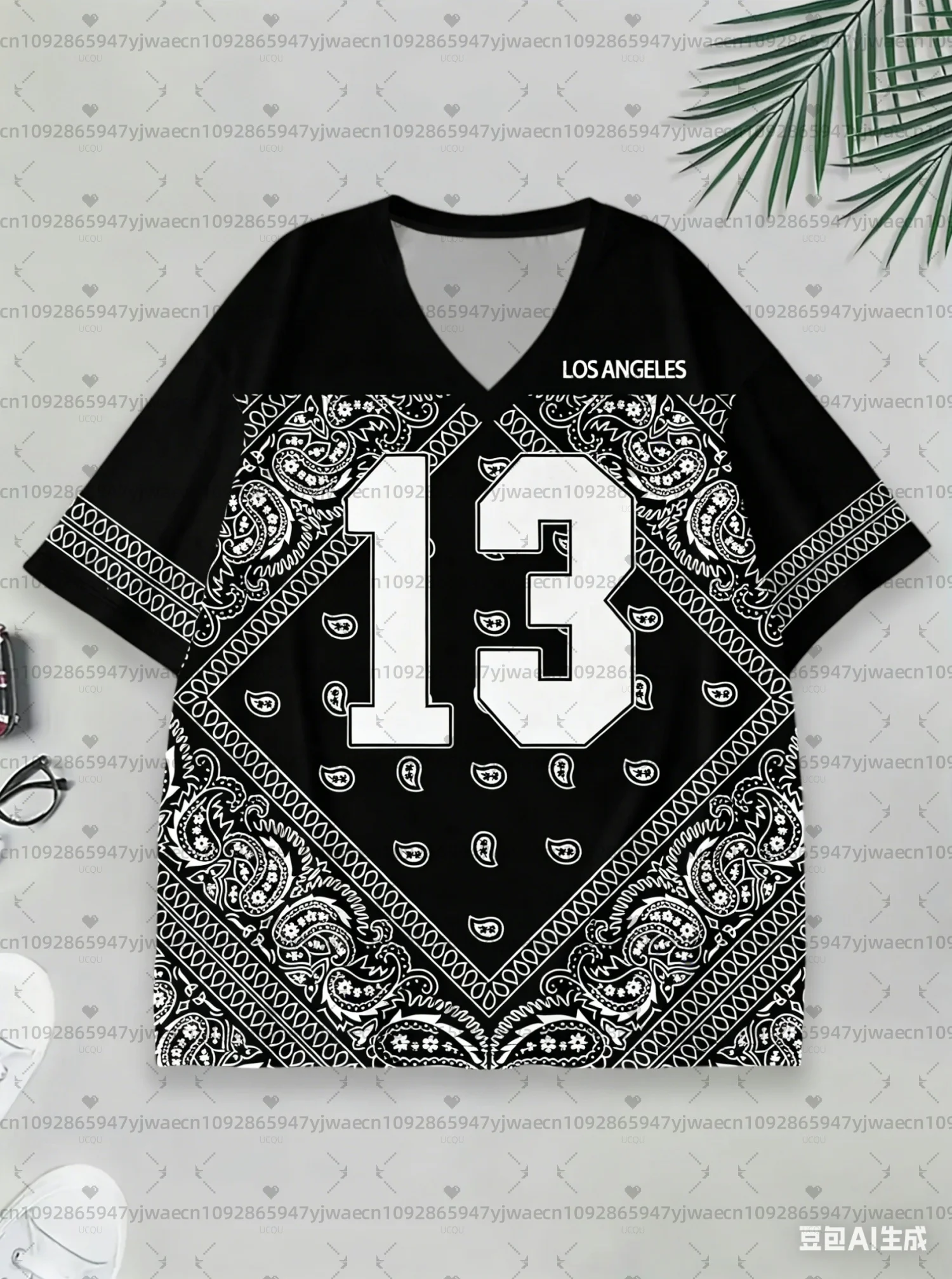 2026 Hot Selling Women NO.13 LOS ANGELES  Flower Paisley print V-Neck Short Sleeved baseball T-Shirt MEN Women Jersey T-Shirt
