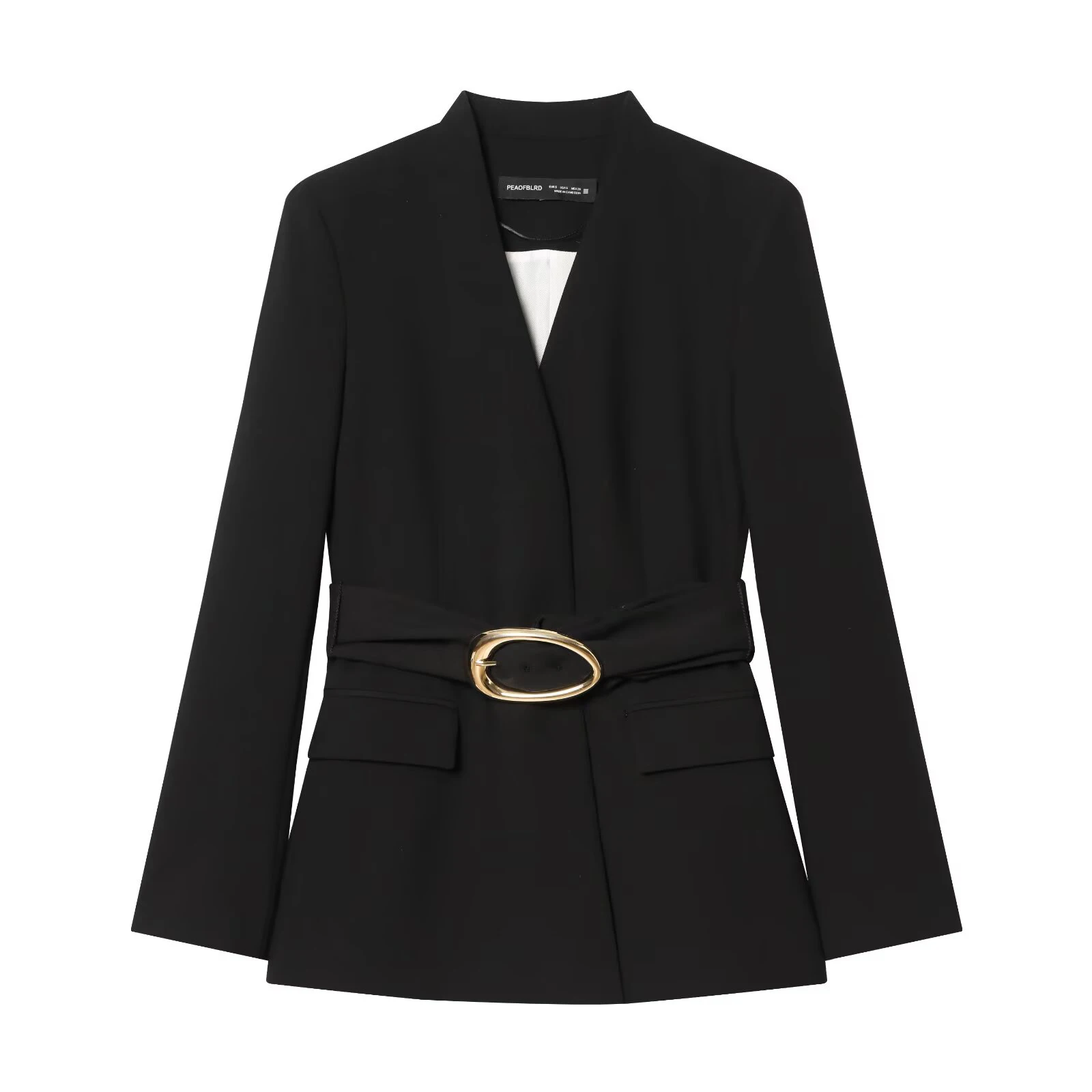 Spring and summer women's long sleeved gold buckle waistband suit jacket pleated pants set
