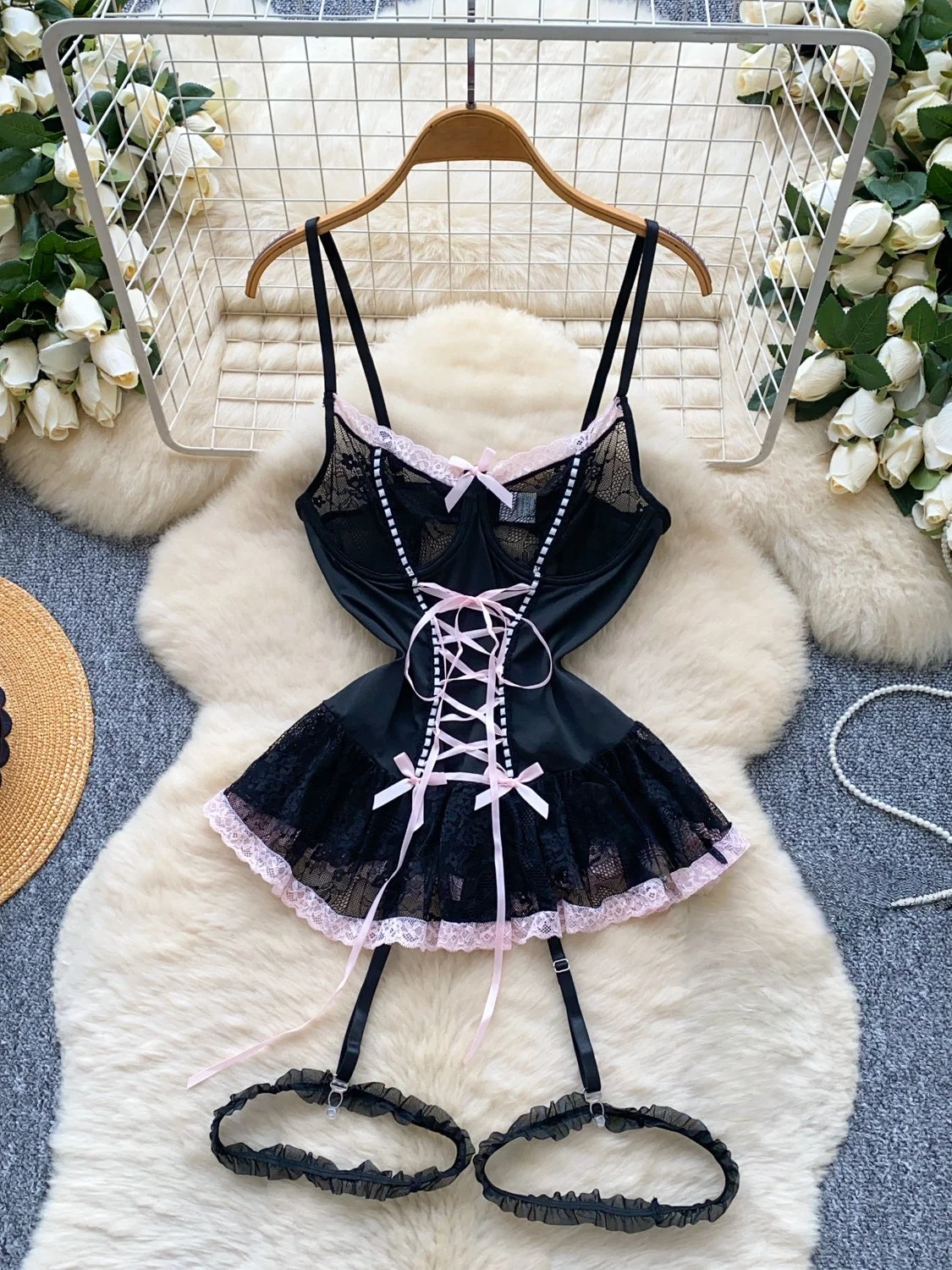Women's Fashion Sexy Dress Lace Bow Decoration Design Slim Sexy Comfortable Dress Party Hotsweet Mini Dress New