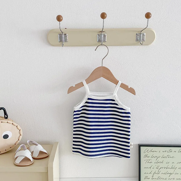 6M-3Y Summer Toddler Camisole Cute Blue Striped Sleeveless Tank Top for Boys Girls Soft Cotton Casual T-shirt