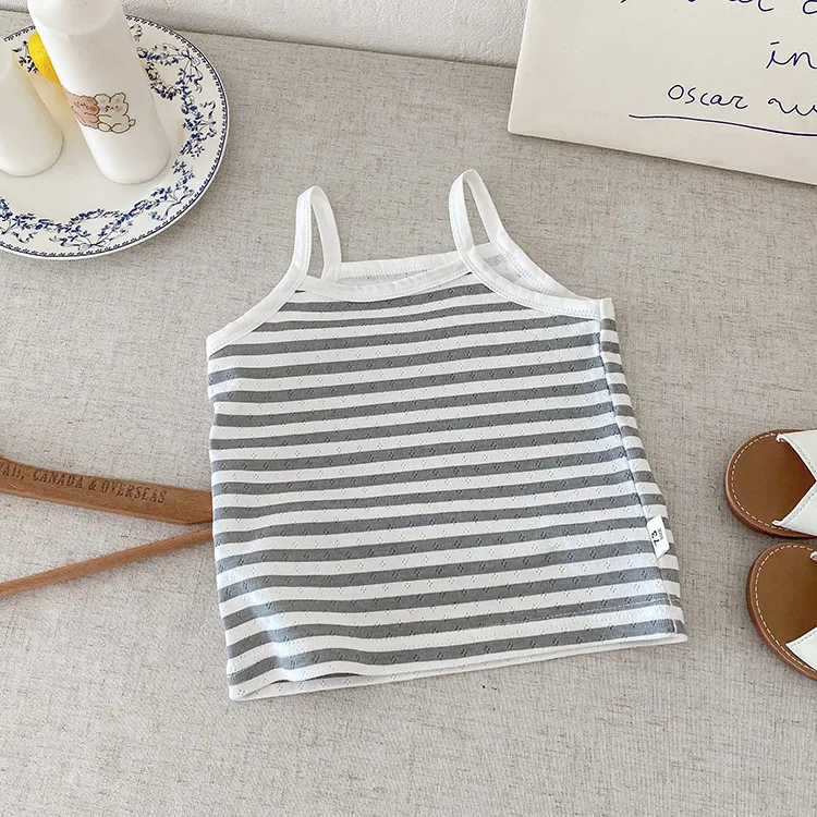6M-3Y Summer Toddler Camisole Cute Blue Striped Sleeveless Tank Top for Boys Girls Soft Cotton Casual T-shirt