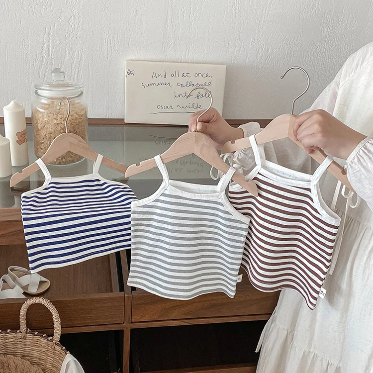 6M-3Y Summer Toddler Camisole Cute Blue Striped Sleeveless Tank Top for Boys Girls Soft Cotton Casual T-shirt