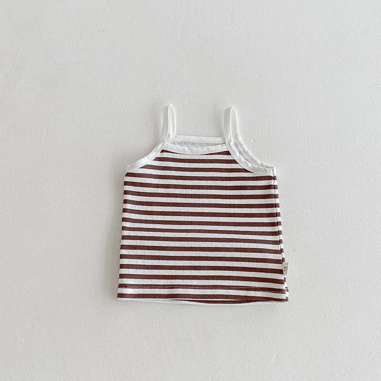 6M-3Y Summer Toddler Camisole Cute Blue Striped Sleeveless Tank Top for Boys Girls Soft Cotton Casual T-shirt